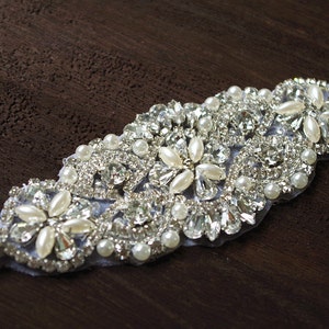 rhinestone applique for belt, sash, crystal and pear bead applique for bridal sash, bridal sash applique