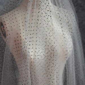 white tulle fabric with flocking velvet polka dots image 5