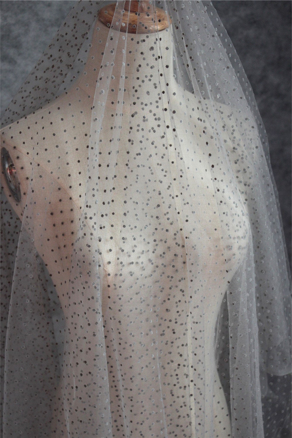 White tulle fabric with flocking velvet polka dots | Etsy