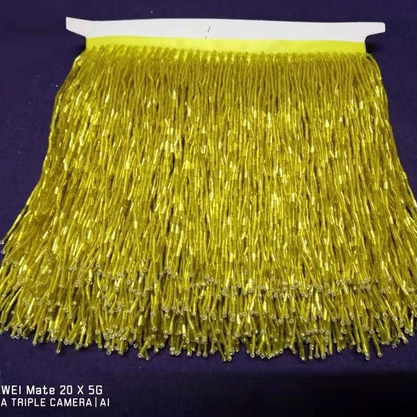 yellow Beaded fringe trim for dance costume, bugle bead tassel for latin dance wear macrame trimming tassel 15cm