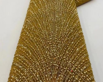 tela de encaje de perlas de oro oscuro para disfraz, tela de encaje con lentejuelas