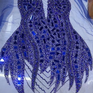 Blue sparkle rhinestone bodice applique, handcrafted crystal corset applique, crystal applique for dress, rhinestone applique for prom