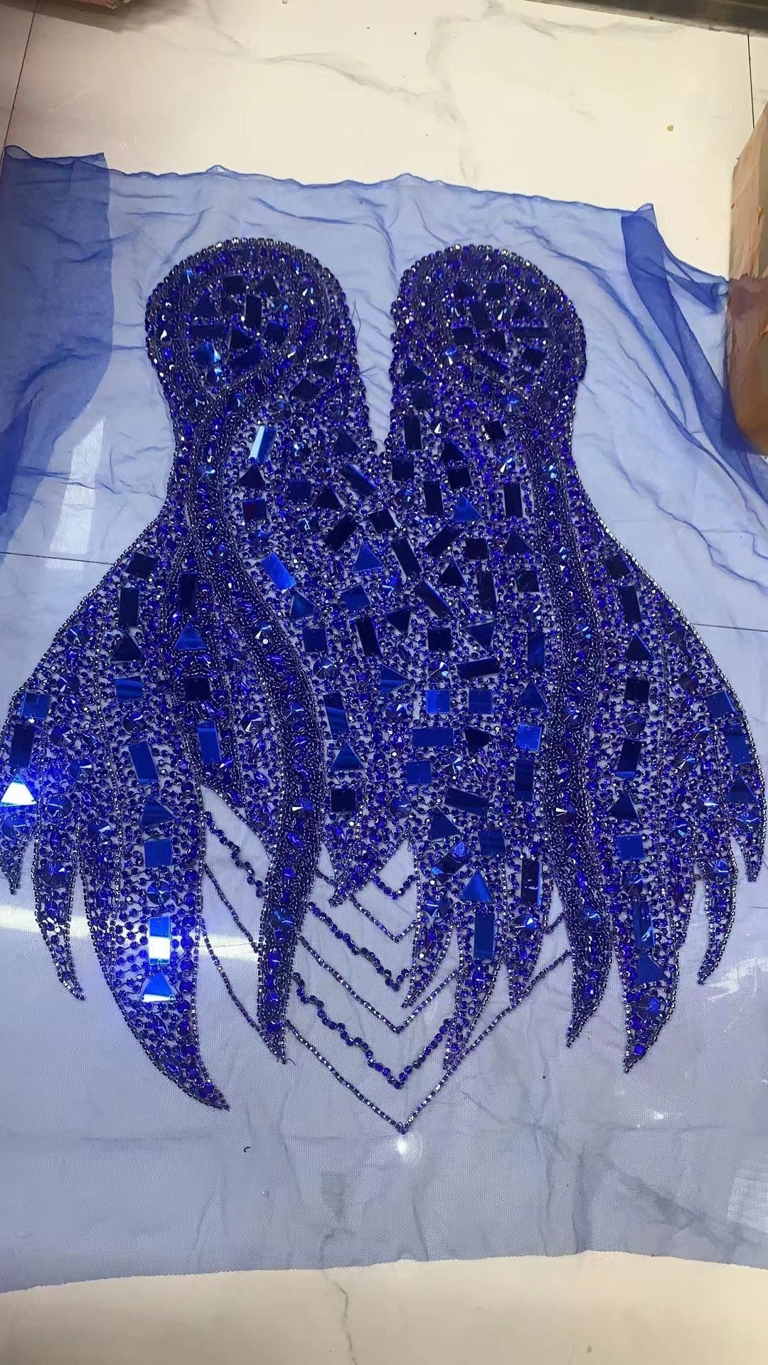 Blue sparkle rhinestone bodice applique, handcrafted crystal corset applique, crystal applique for dress, rhinestone applique for prom