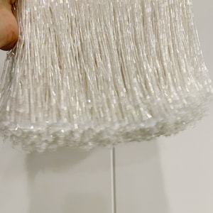 5yards off bianco Finiture con frange di perline con cristallo per couture, costume da ballo, nappa di perline di bugle per abiti da ballo latini