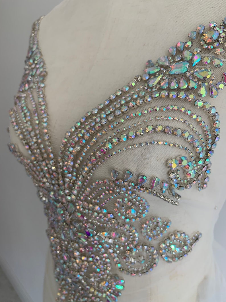 Iridescent Rhinestone Sparkle Iridescent Rhinestone Applique, Crystal Applique for Bridal ...