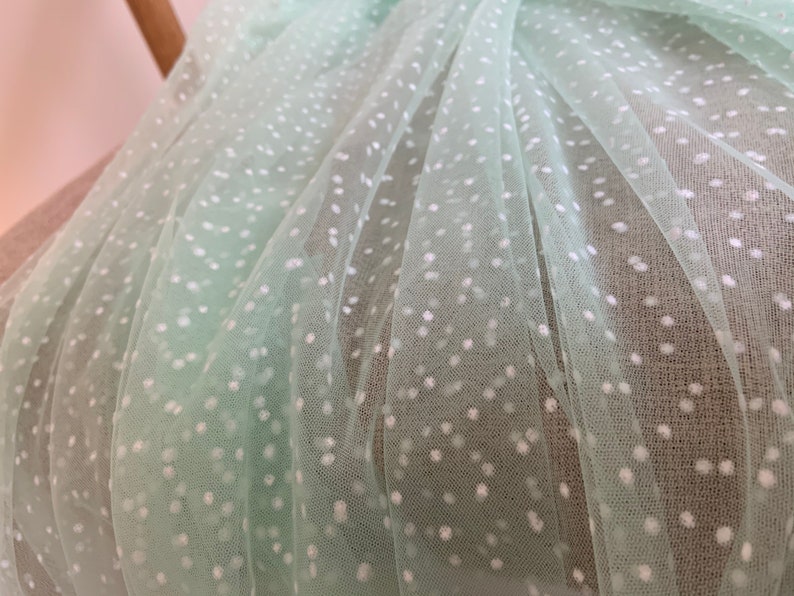 white tulle fabric with flocking velvet polka dots image 10