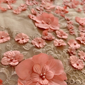 watermelon pink 3d flowers lace fabric for dress, ball gown, costume, prop, backdrop