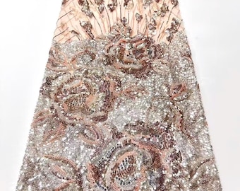 heavy bead tulle fabric with 3d flower embroideries, sparkle embroidered tulle fabric for costume, evening dress, prom dress