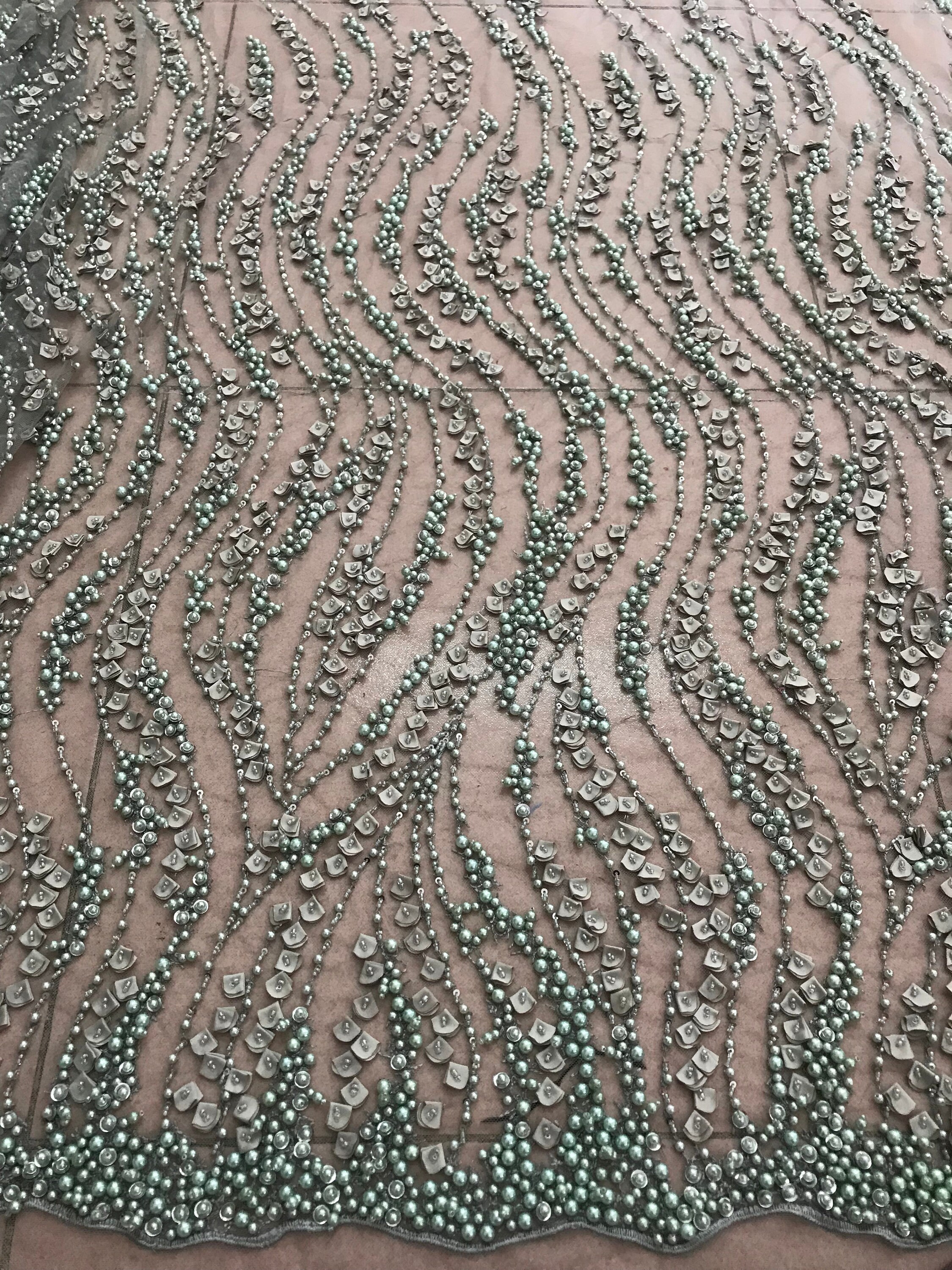 BIG SALE sage green beaded lace fabric 3D French lace fabric Etsy