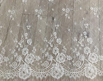 new white Chantilly lace fabric by the yard