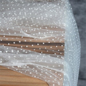 white tulle fabric with flocking velvet polka dots image 2