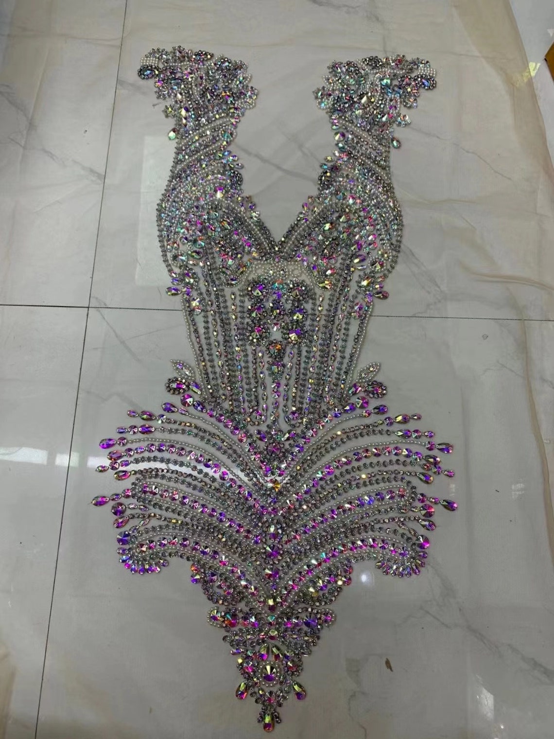 Body Rhinestones Green Full Body Rhinestone Bodice Applique, Iridescent Crystal Corset ...