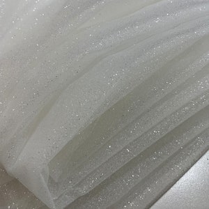 off white Tulle fabric with glitters for veil, dress, prop, decors, galaxy like tulle fabric