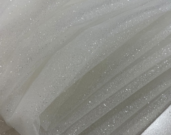off white Tulle fabric with glitters for veil, dress, prop, decors, galaxy like tulle fabric