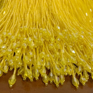5.5yards giallo Finiture di frange di perline con cristallo per couture, costume da ballo, nappa di perline di bugle per abito latino Dance Wear Macramè trim nappa