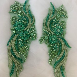 light green Rhinestone bead applique for dress and dance costume, french bead applique