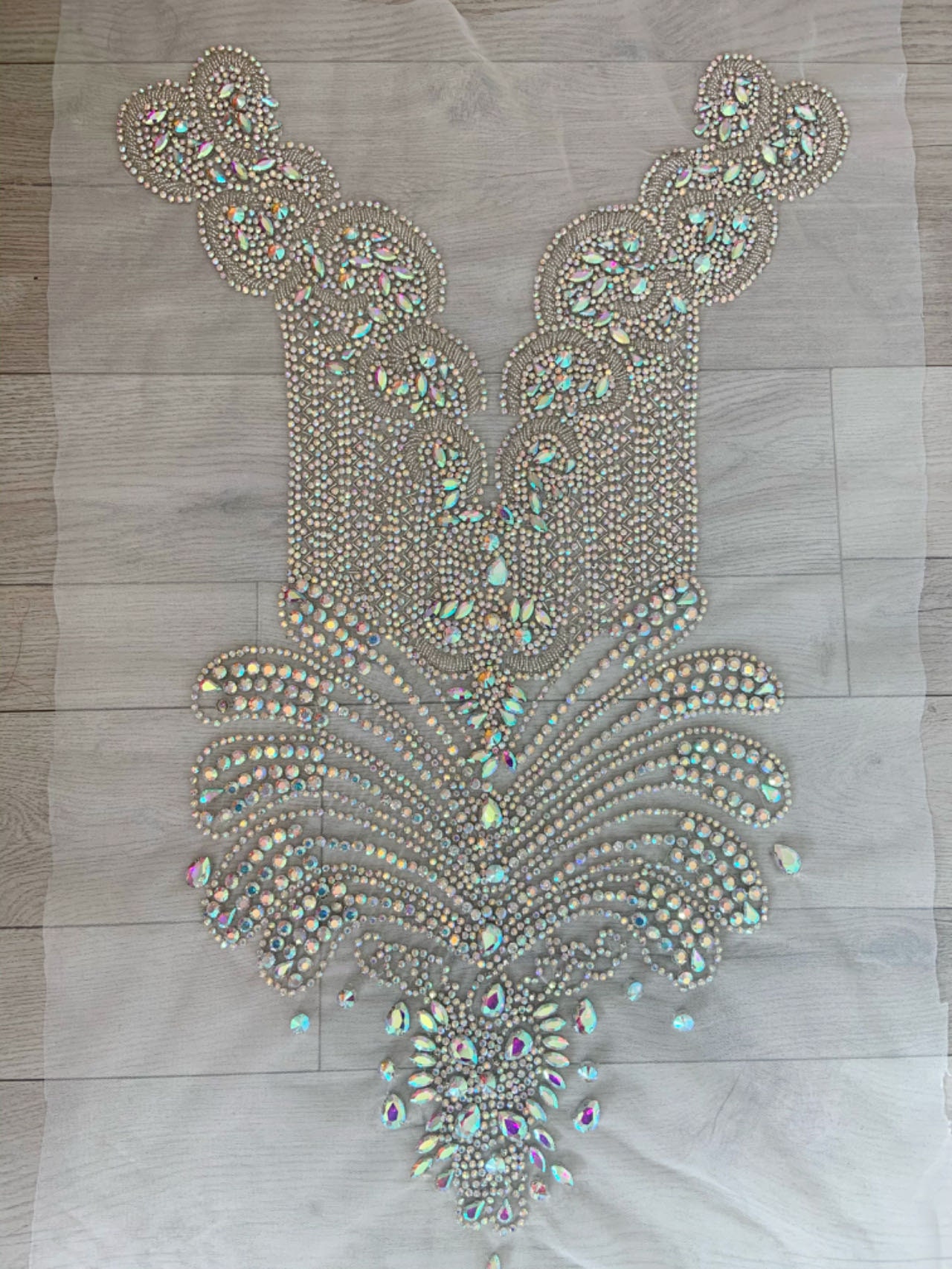 Iridescent Rhinestone Large Iridescent Rhinestone Bodice Applique, Handcrafted Rhinestone ...