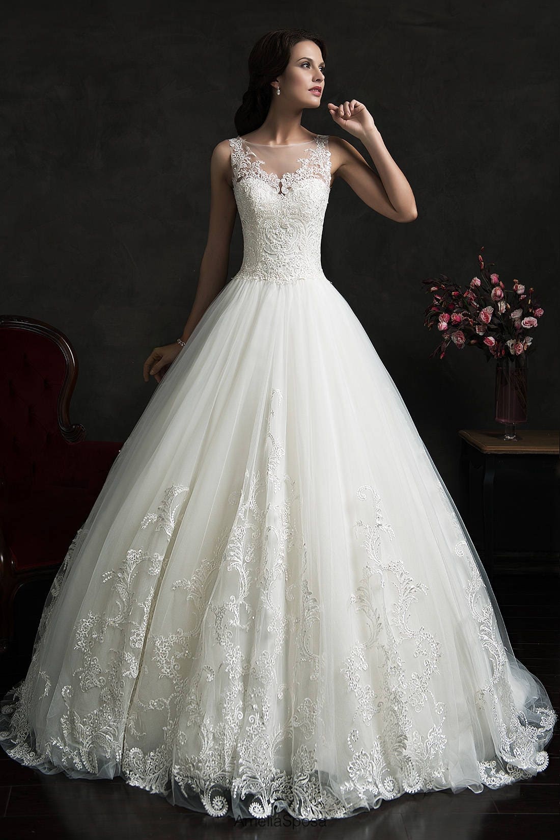 4610758 Off-White Tulle Lace Dress main image 1