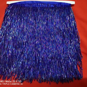 Borde de flecos de cuentas azules de 5,9 pulgadas con costura, traje de baile, ropa de club, borla de cuentas de corneta para ropa de baile latino, actuación en el escenario