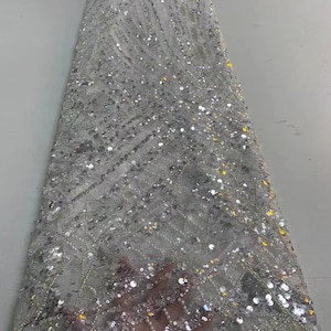 Heavy bead lace fabric with beads and sequins, sparkle embroidered tulle fabric for bridal dress, couture, evening dress, prom dress