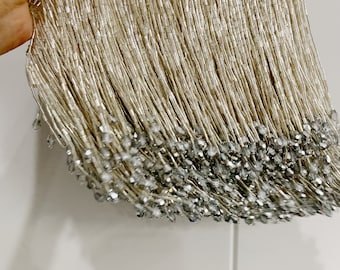 5yards silver Beaded fringe trim with crystal for couture, dance costume, bugle bead tassel for latin dress dance wear macrame trim tassel