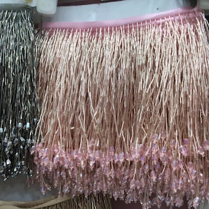 1 yard rose perlé frange dentelle cristal perles chaînes latine robe danse usure macramé coupe avec un pompon 15cm