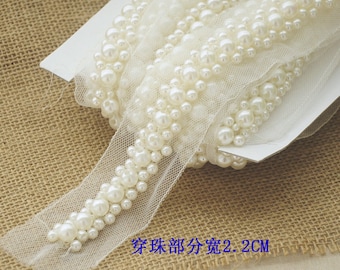 heavy beading pearl trim, ivory pearl bead trim, beading trimming belt by the yard