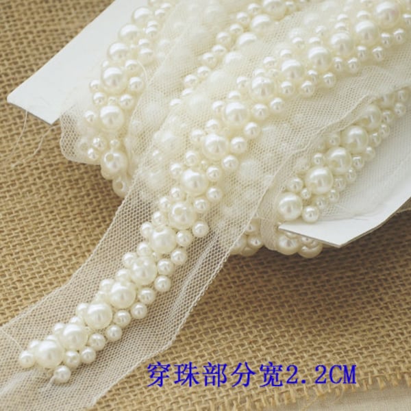 heavy beading pearl trim, ivory pearl bead trim, beading trimming belt by the yard