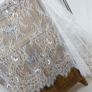 3 yards Chantilly lace fabric with florals for wedding dress, lingerie, scalloped chantilly lace fabric