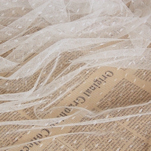 off white plain tulle fabric with dots, mesh fabric, doted gauze lace fabric, polka dots net fabric for dress, tutu, veils, 1.5 meter wide