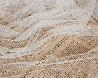 Off White Polka Dot Tulle Fabric, Mesh Lace, Veils, Tutu, Dress (1.5 Meter Wide)