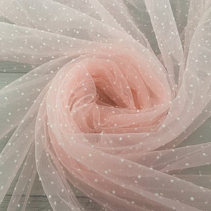 Soft pink tulle fabric with tiny polka dot, mini polka dotted tulle fabric for skirt and dress