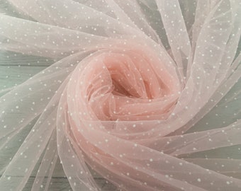 light pink tulle fabric with tiny polka dot, mini polka dotted tulle fabric for skirt and dress