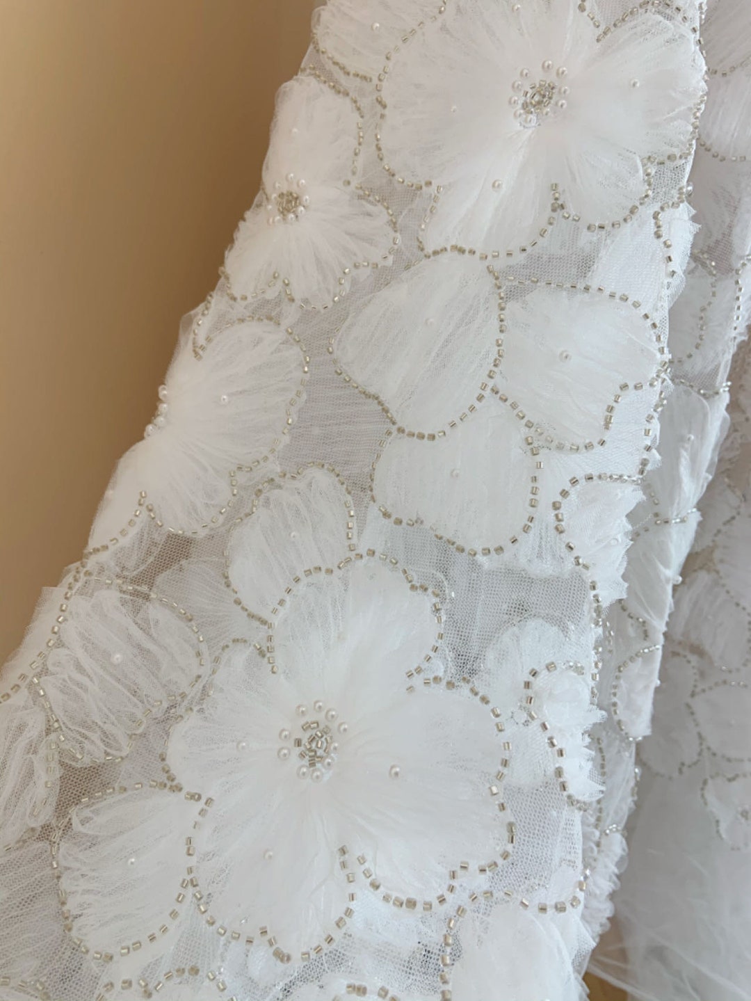 Yellow white 3d flowers short dress