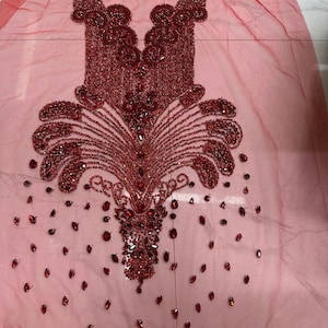 large Red rhinestone bodice applique, handcrafted crystal applique, crystal applique for dress, rhinestone bodice patch for prom