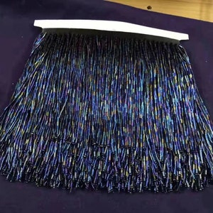navy blue ab Beaded fringe trim for couture and dance costume, bugle bead tassel for latin dress dance wear macrame trimming tassel 15cm