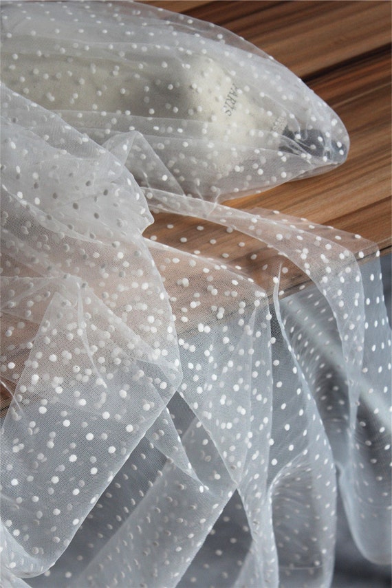 Polka Dotted Slightly Stretch Soft Mesh Tulle Fabric - OneYard