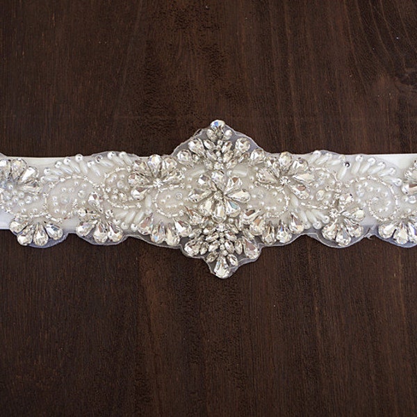 bridal sash applique, bridal belt applique, pearl and rhinestone applique