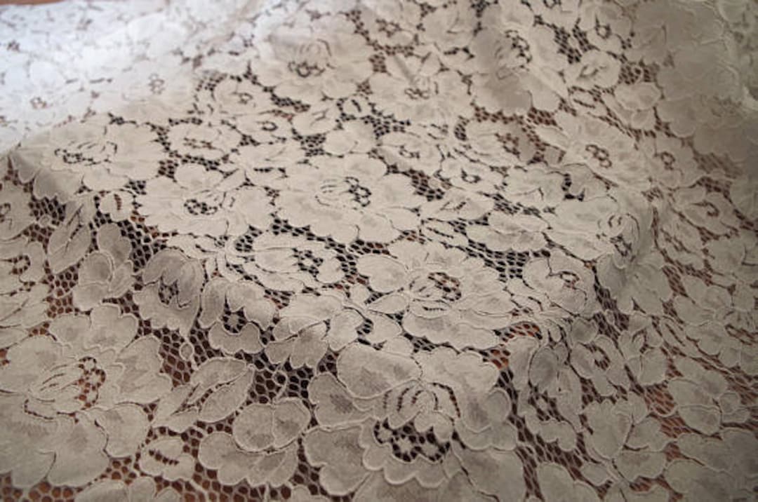 Ivory Cord Lace Fabric With Florals, Bridal Lace Fabric, Alencon