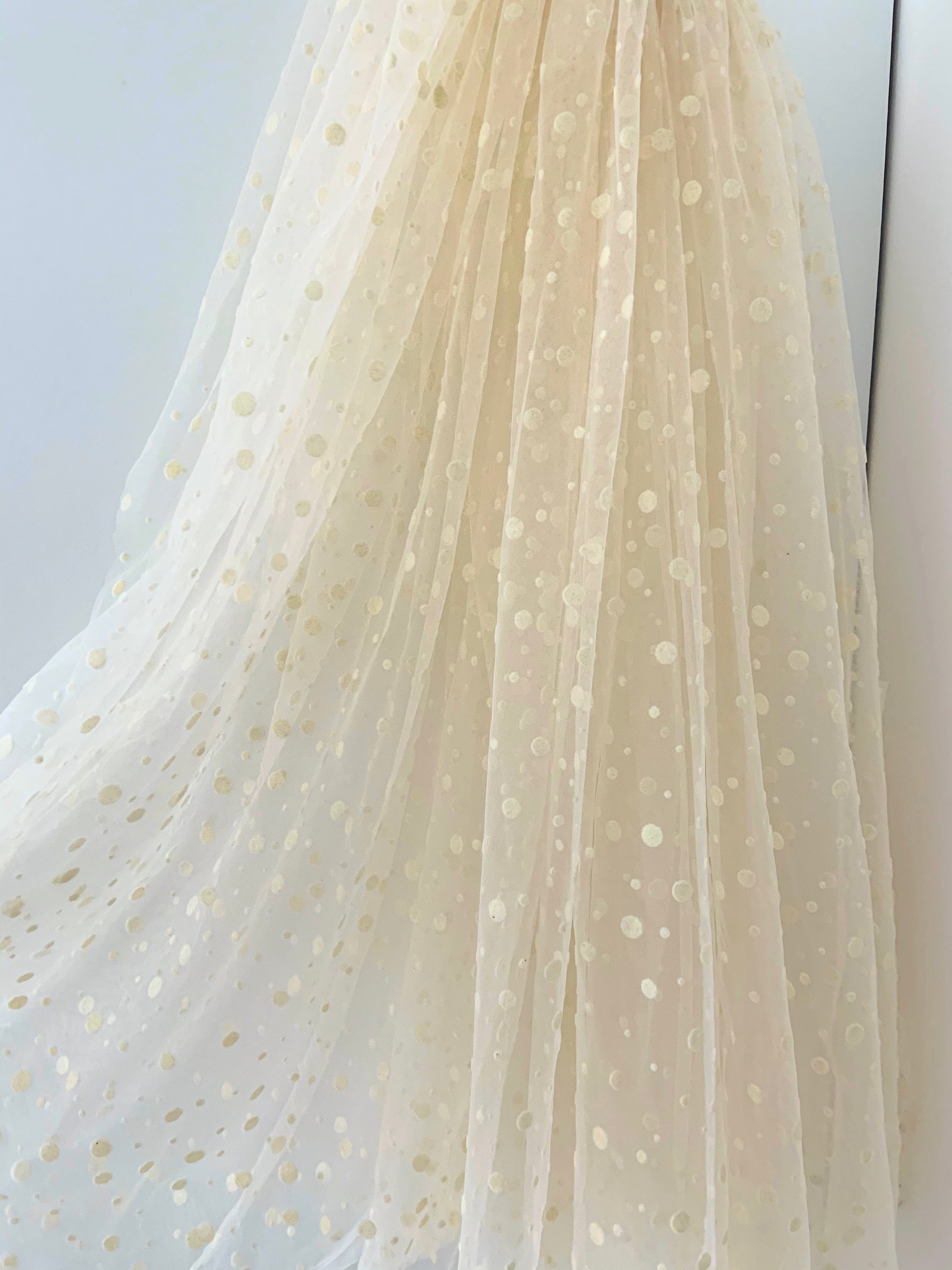 Beige Flocking Beige Tulle Fabric With Velvet Polka Dots Flocking Polka Dot | Etsy