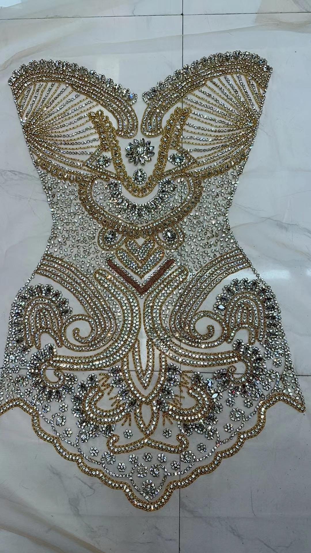 Gold Full Body Rhinestone Bodice Applique, Handcrafted Rhinestone ...