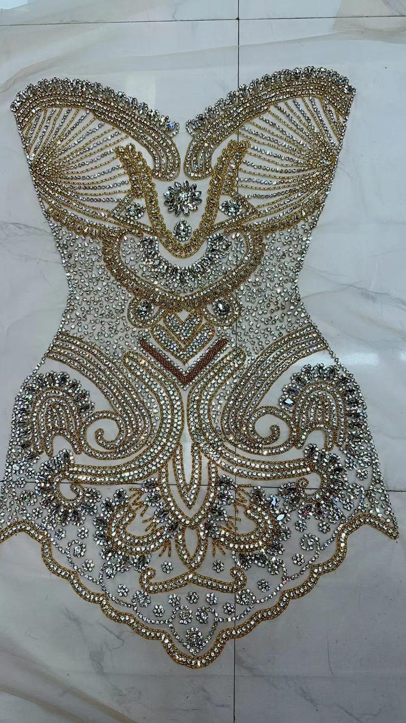 Body Rhinestones Green Full Body Rhinestone Bodice Applique, Handcrafted Rhinestone ...