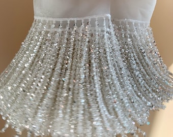 silver Beaded fringe trim for dance costume, sequined tassel fringe for latin dance wear macrame trimming tassel 15cm