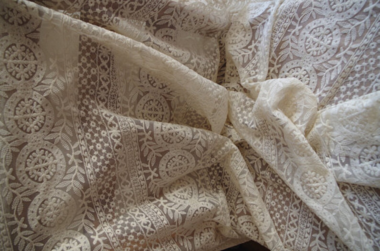 Cream Lace Fabric Cotton Lace Fabric Embroidered Lace Etsy UK