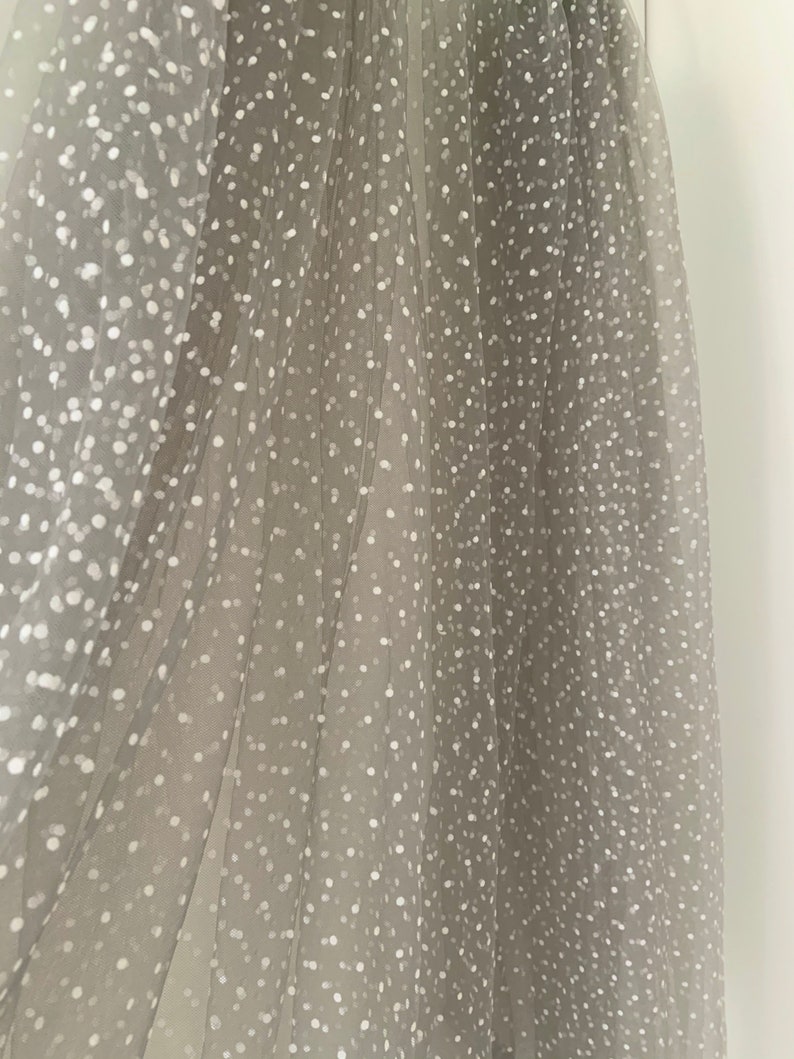 white tulle fabric with flocking velvet polka dots image 8