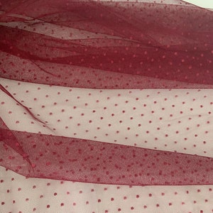 burgundy tulle fabric with polka dots, polka dotted tulle fabric, jacquard tulle lace fabric with dots