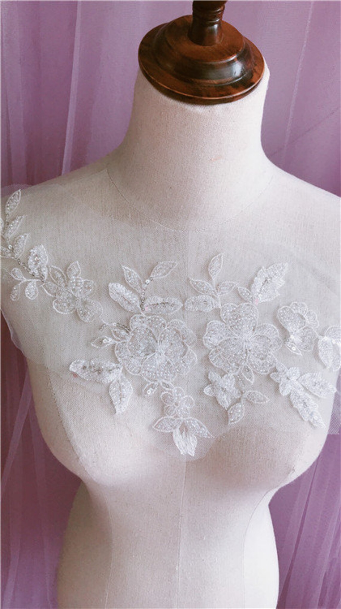 33.518 cm off white Applique Beaded Lace Applique Trim With Etsy
