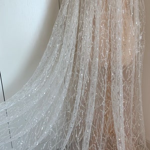 sparkle beaded tulle fabric with sequins for wedding dress, heavy bead fabric for wedding gown