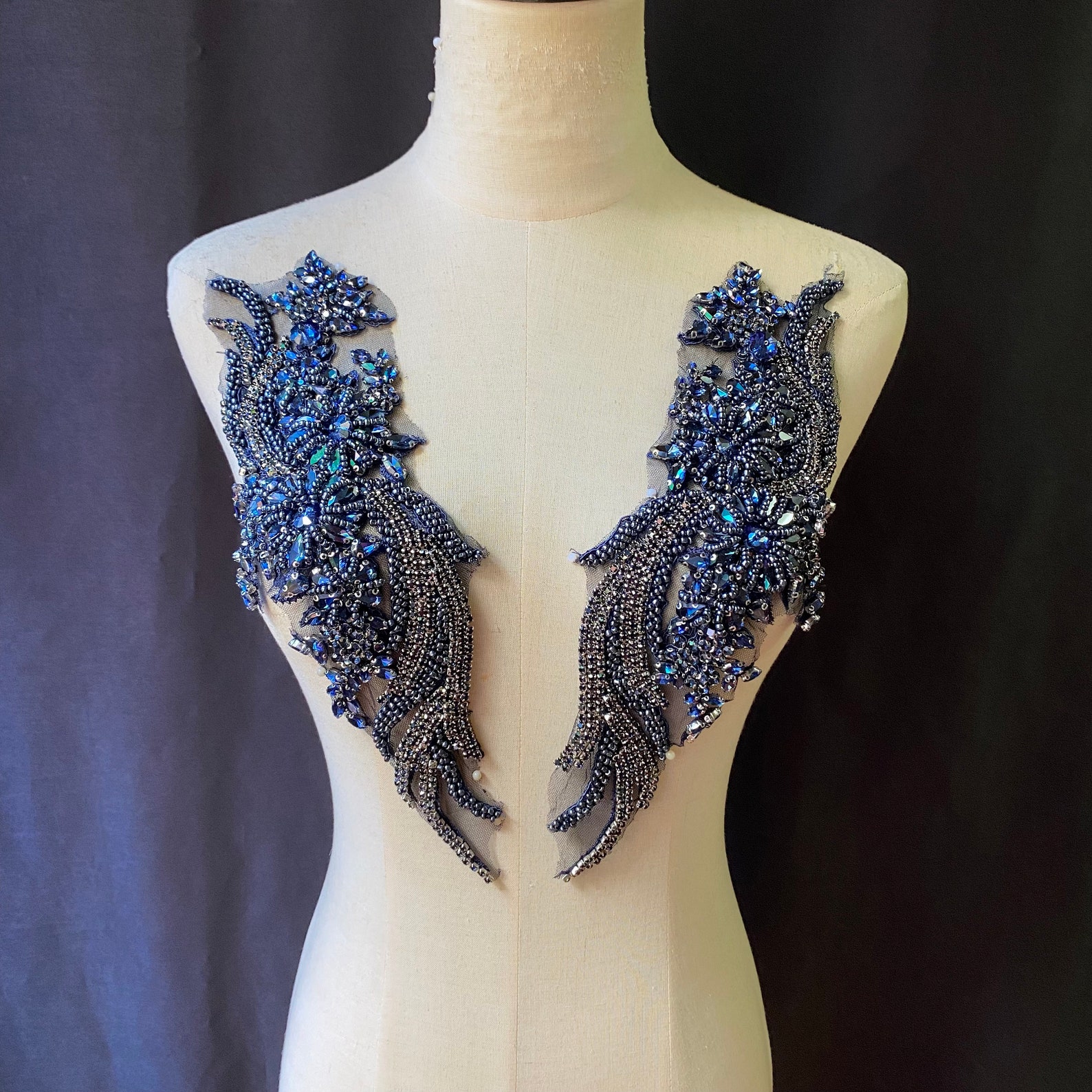 Navy Rhinestone Applique for Dress Dance Costume French Bead Bodice ...