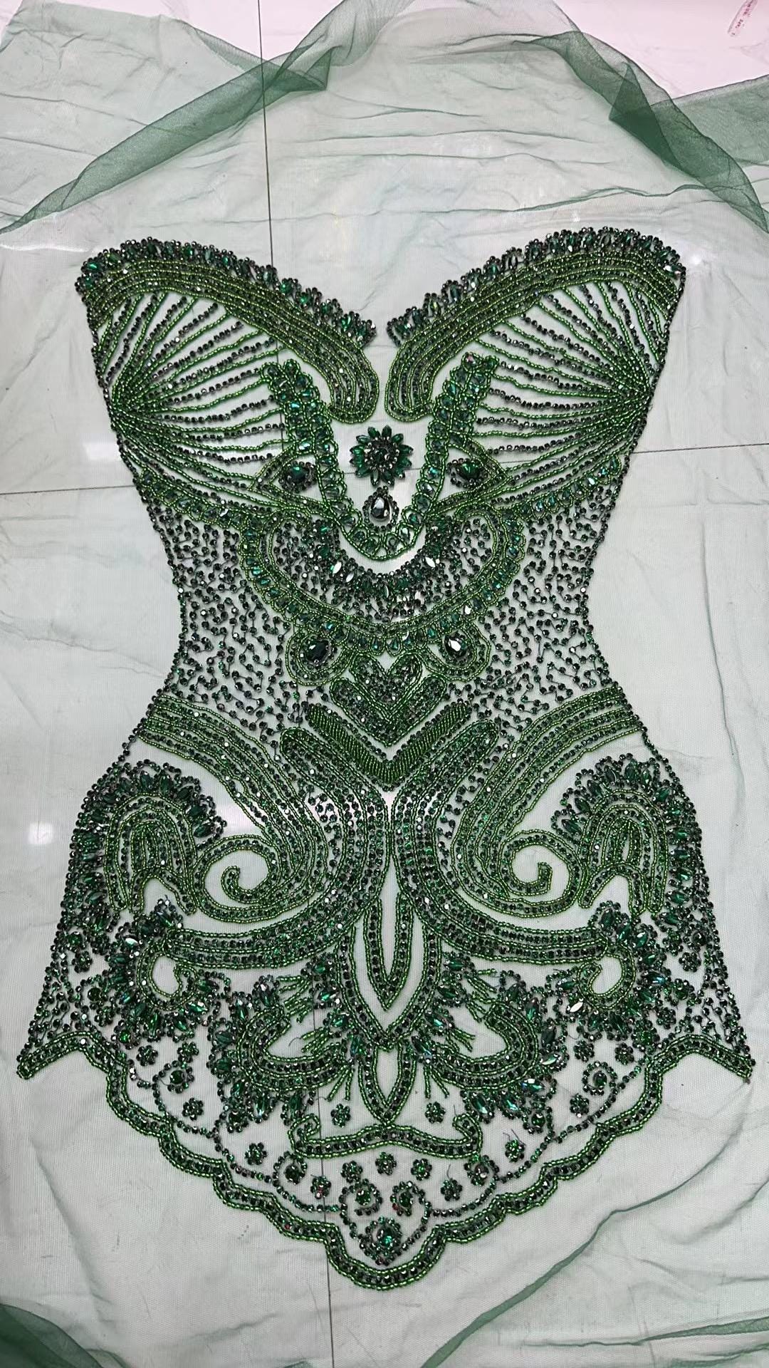 Body Rhinestones Green Full Body Rhinestone Bodice Applique, Handcrafted Rhinestone ...